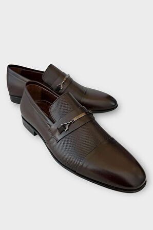 Erkek Tokalı Hakiki Deri Ayakkabı KAHVERENGİ