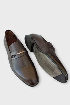 Erkek Tokalı Hakiki Deri Ayakkabı KAHVERENGİ