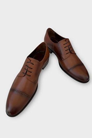 Erkek Bağcıklı Hakiki Deri Ayakkabı TABA