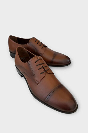 Erkek Bağcıklı Hakiki Deri Ayakkabı TABA