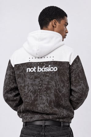 Erkek Not Básico Baskılı Yıkamalı Oversize Hoodie Kahve