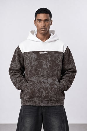Erkek Not Básico Baskılı Yıkamalı Oversize Hoodie Kahve