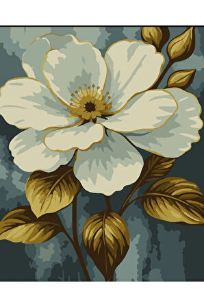 Sayılarla Boyama Seti 40x50 Cm (Çıtalı) Fırça Boya Dahil Numaralı Tuval Beyaz Çiçek