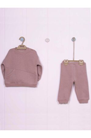Asimetrik Cep Detaylı 3 iplik İkili Bebe  takımı