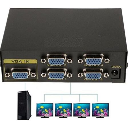 4 Port Vga Splitter Switch Çoklayıcı Çoğaltıcı Çoklu Ekran