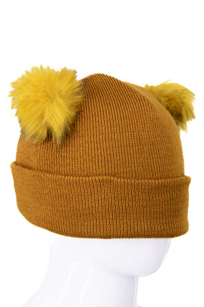 Oppland Kız Çocuk Kışlık Kalın Bere Çift Ponpon Model Pamuklu Katlamalı Sıcak Tutar Esnek Rahat