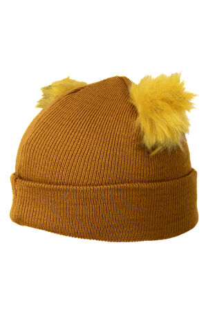 Oppland Kız Çocuk Kışlık Kalın Bere Çift Ponpon Model Pamuklu Katlamalı Sıcak Tutar Esnek Rahat