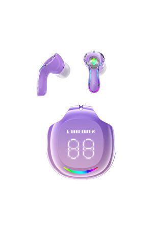 sarj kutusu lila bluetooth kablosuz kulaklık(Gürültü Önleme+wireless sarj+Kulak algılama teknolojisi