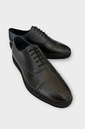 Erkek Bağcıklı Klasik Hakiki Deri Ayakkabı SİYAH