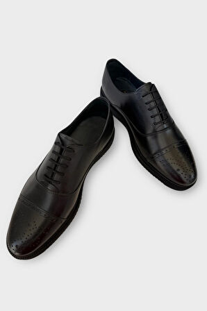 Erkek Bağcıklı Klasik Hakiki Deri Ayakkabı SİYAH