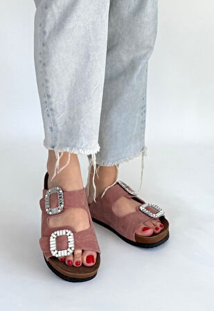 Kemerli Terlik Nubuk Pudra Topuk Boyu 2,5 Cm