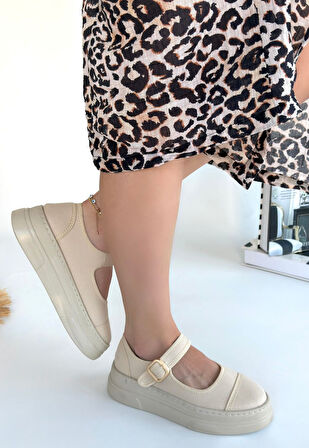 Ortopedik Topuk Dikenine Karşı Özel Üretim Kemerli Spor Ayakkabı Keten Bej Topuk Boyu 4 Cm