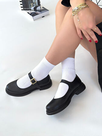 Ortopedik Topuk Dikenine Karşı Özel Üretim Kemerli Oxford Babet Ayakkabı Cilt Siyah Topuk Boyu 2,5 Cm