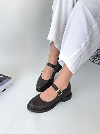 Ortopedik Topuk Dikenine Karşı Özel Üretim Kemerli Oxford Babet Ayakkabı Cilt Kahverengi Topuk Boyu 2,5 Cm