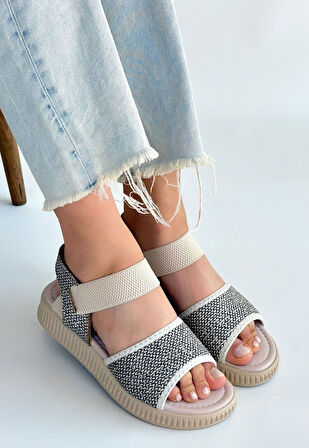 Lastikli Hasır Ortopedik Sandalet Cilt Yeşil Topuk Boyu 2 Cm