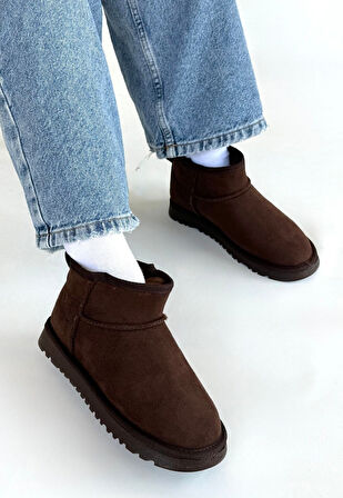 İçi Kürklü Bot Süet Kahverengi Topuk Boyu 1 Cm