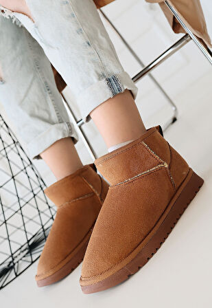 İçi Kürklü Bot Süet Taba Topuk Boyu 1 Cm