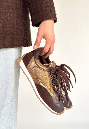 Paraşüt Detaylı Ortopedik Özel Üretim Bağcıklı Spor Ayakkabı Cilt Kahverengi Topuk Boyu 1 Cm