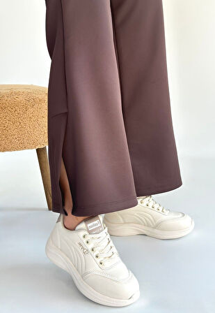 Ortopedik Topuk Dikenine Karşı Özel Üretim Bağcıklı Spor Ayakkabı Cilt Bej Topuk Boyu 3 Cm