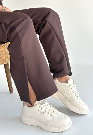 Ortopedik Topuk Dikenine Karşı Özel Üretim Bağcıklı Spor Ayakkabı Cilt Bej Topuk Boyu 3 Cm