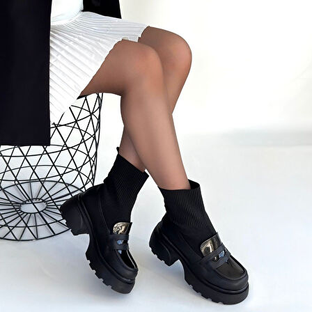 Streçli Bot Siyah Topuk Boyu 5 Cm