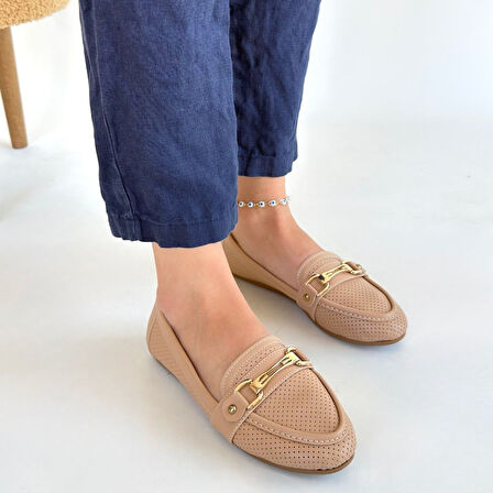 Tokalı Babet Ayakkabı Cilt Nude Topuk Boyu 1 Cm