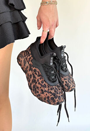 Boncuk İşlemeli Ortopedik Topuk Dikenine Karşı Özel Üretim Bağcıklı Spor Ayakkabı Cilt Kahverengi Topuk Boyu 3 Cm