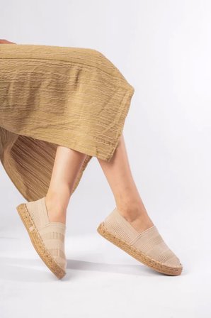 Bej Triko El Yapımı Espadril Jüt Sargı Günlük Yazlık Ayakkabı