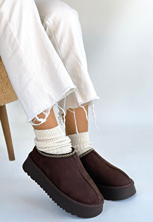 İçi Kürklü Bot Süet Kahverengi Topuk Boyu 4 Cm