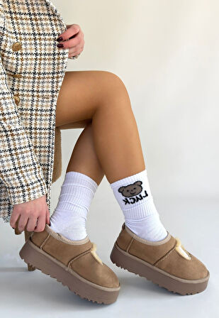 İçi Kürklü Bot Süet Vizon Topuk Boyu 4 Cm