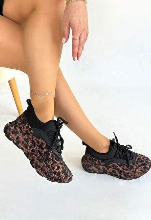 Boncuk İşlemeli Ortopedik Topuk Dikenine Karşı Özel Üretim Bağcıklı Spor Ayakkabı Cilt Kahverengi Topuk Boyu 3 Cm