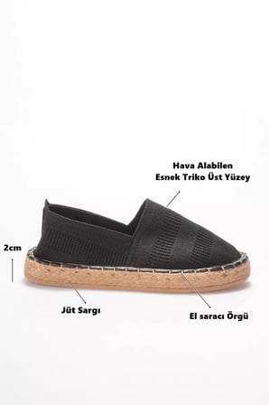 Siyah Triko El Yapımı Espadril Jüt Sargı Günlük Yazlık Ayakkabı