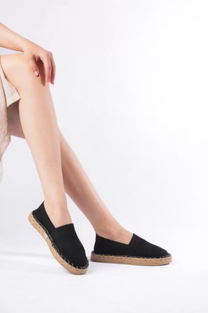Siyah Triko El Yapımı Espadril Jüt Sargı Günlük Yazlık Ayakkabı