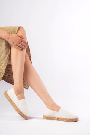 Beyaz Triko El Yapımı Espadril Jüt Sargı Günlük Yazlık Ayakkabı