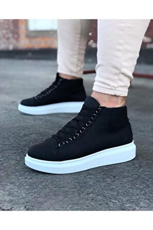 Bağcıklı Sneakers Yarım Bilek Bot Siyah Topuk Boyu 3 Cm