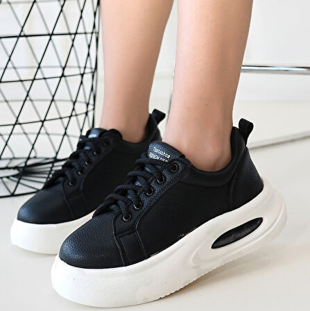 Beyaz Tabanlı Ortopedik Topuk Dikenine Karşı Özel Üretim Bağcıklı Spor Ayakkabı Cilt Siyah Topuk Boyu 4 Cm