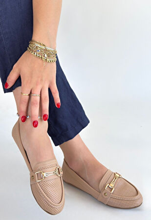 Tokalı Babet Ayakkabı Cilt Nude Topuk Boyu 1 Cm