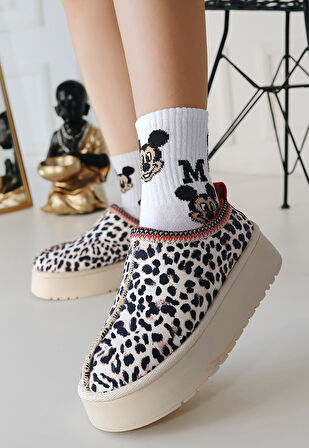 Desenli İçi Kürklü Bot Süet Çita Topuk Boyu 4 Cm