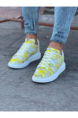 Boyalı Erkek Casual Ayakkabı Vegan Sarı Topuk Boyu 3 Cm