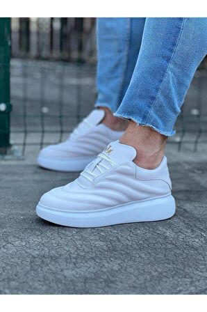 Erkek Casual Ayakkabı Cilt Beyaz Topuk Boyu 3 Cm