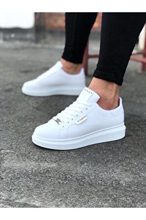 Düz Erkek Casual Ayakkabı Vegan Beyaz Topuk Boyu 3 Cm
