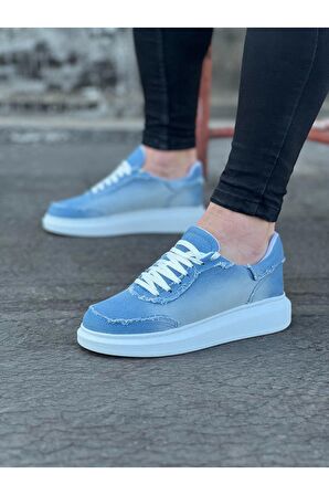 Erkek Casual Ayakkabı Kot Kumaş Buz Mavi Topuk Boyu 3 Cm