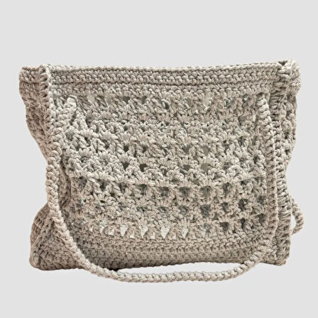 Uretti - Şenay 1451 El Örgüsü  Makrome İp Günlük Çanta  26cm - Gri