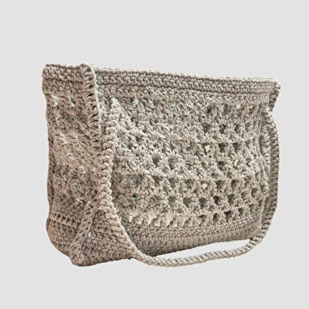 Uretti - Şenay 1451 El Örgüsü  Makrome İp Günlük Çanta  26cm - Gri