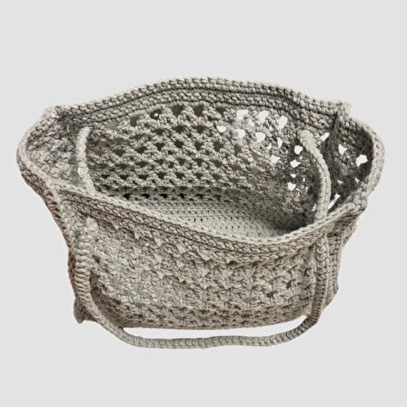 Uretti - Şenay 1451 El Örgüsü  Makrome İp Günlük Çanta  26cm - Gri