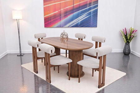 Bohem Rixos Lak Panel Yemek Masa 6 Adet Sandalye Takımı 90x170cm