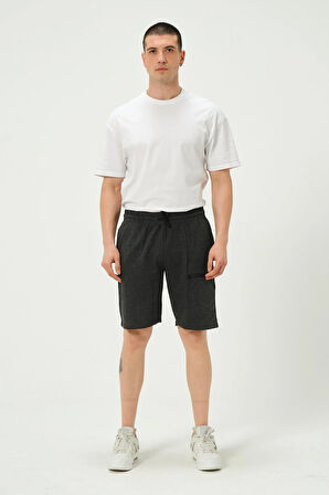 Erkek Fermuar Detaylı Şort Antrasit