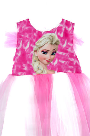 Oppland Kız Çocuk Gelinlik Kostüm Elbise 5-6-7-8 Yaş Çiçekli Simli Küpürlü Astarlı Şirin Karekter