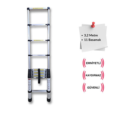 320 cm. - 11  Basamaklı Teleskobik / Teleskopik Merdiven