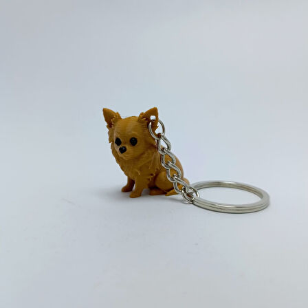 Chihuahua  Uzun Tüylü-Kahverengi- Anahtarlık